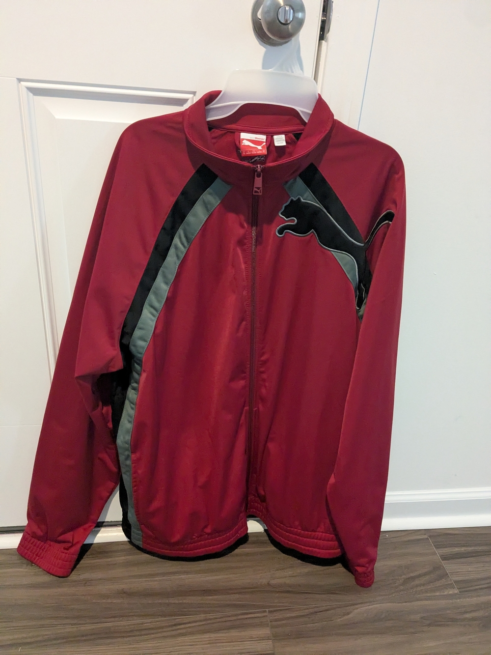 Puma Men's Maroon Lightweight Track Jacket with Black & Gray Accents